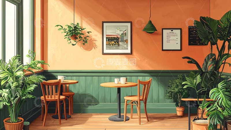 高清大图下载【趣麦麦图】阳光洒落的咖啡馆