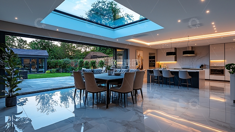 高清大图下载【趣麦麦图】宽敞明亮现代厨房餐厅