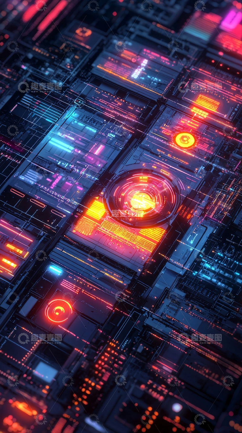 高清大图下载【趣麦麦图】炫彩科技感电路板