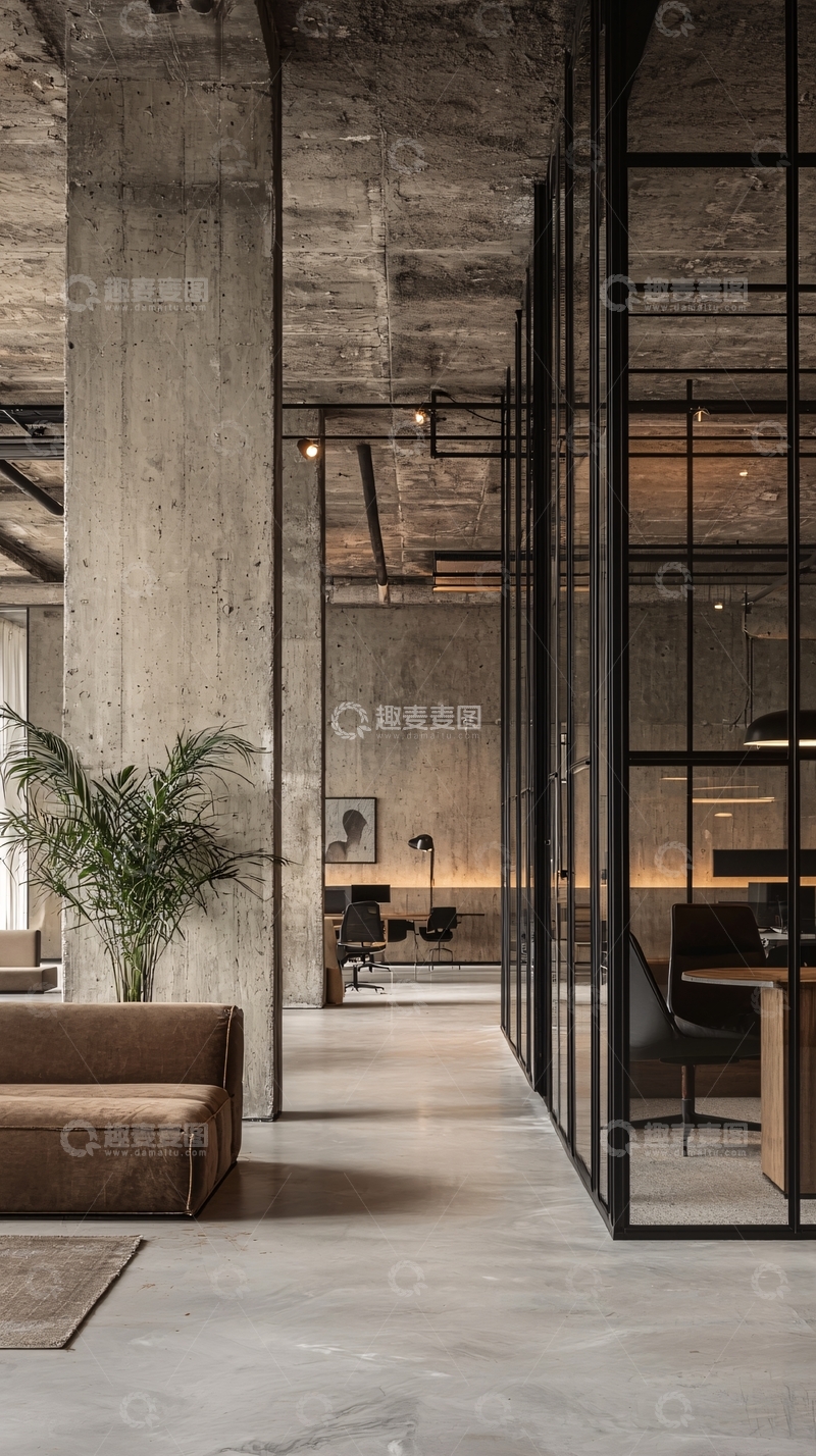 高清大图下载【趣麦麦图】水泥工业风办公室