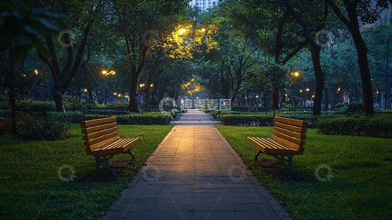 高清大图下载【趣麦麦图】夜景公园小路