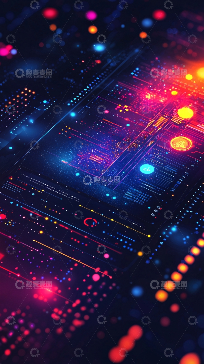 高清大图下载【趣麦麦图】炫彩科技感电路板背景图