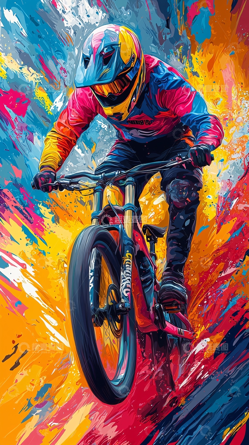 高清大图下载【趣麦麦图】炫彩山地自行车骑行