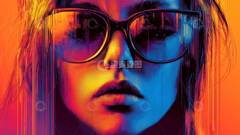 高清大图下载【趣麦麦图】彩色光影时尚女子