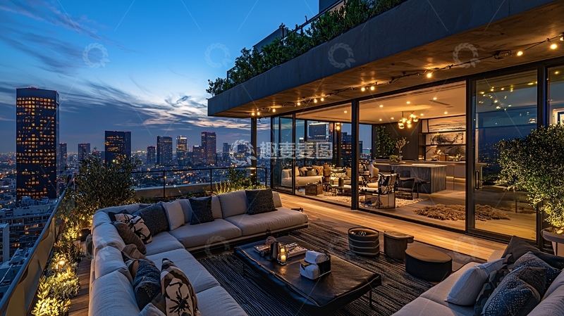 高清大图下载【趣麦麦图】夜景顶层公寓露台