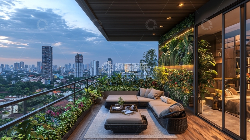 高清大图下载【趣麦麦图】高端公寓阳台夜景