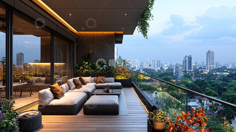 高清大图下载【趣麦麦图】高端公寓阳台夜景