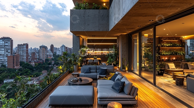 高清大图下载【趣麦麦图】高层公寓阳台夜景