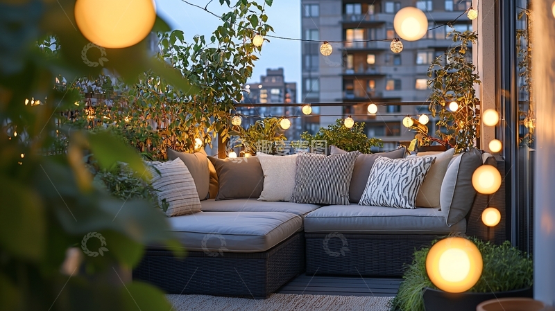 高清大图下载【趣麦麦图】城市阳台夜景休闲区