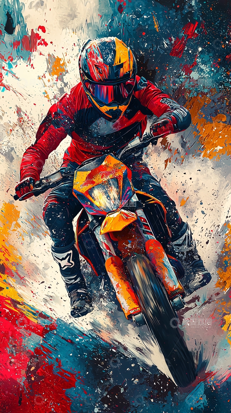 高清大图下载【趣麦麦图】摩托车骑士抽象绘画