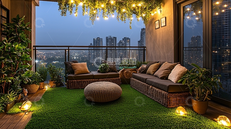 高清大图下载【趣麦麦图】夜景阳台花园