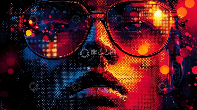 高清大图下载【趣麦麦图】炫彩灯光下的女人侧脸