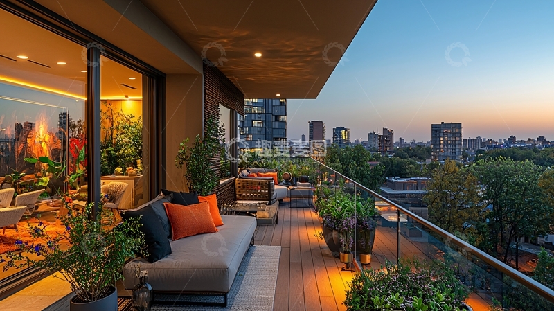 高清大图下载【趣麦麦图】高端住宅阳台夜景