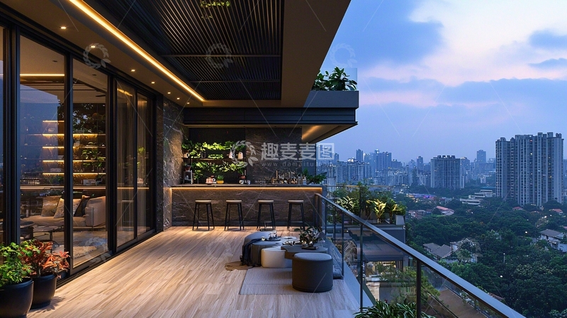 高清大图下载【趣麦麦图】现代风格高层公寓露台