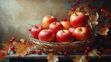 秋日红苹果静物油画