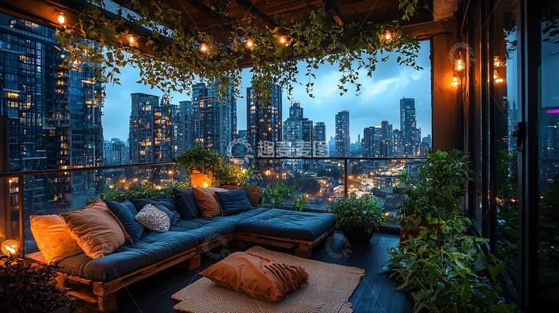 高清大图下载【趣麦麦图】城市夜景阳台休闲