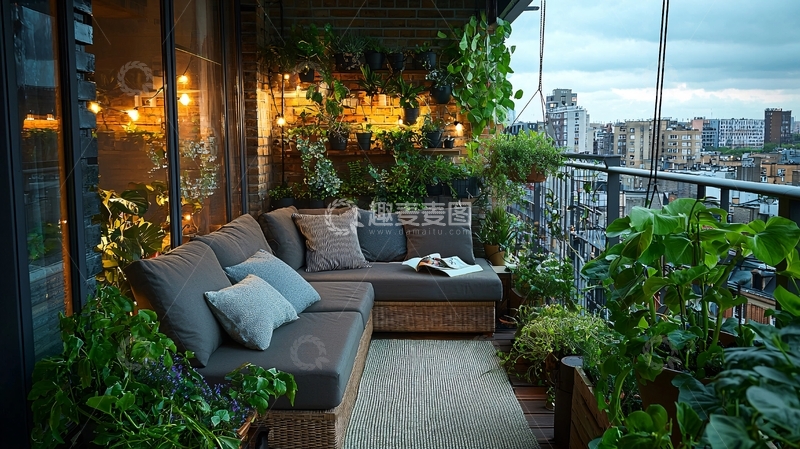 高清大图下载【趣麦麦图】城市阳台绿植休闲区