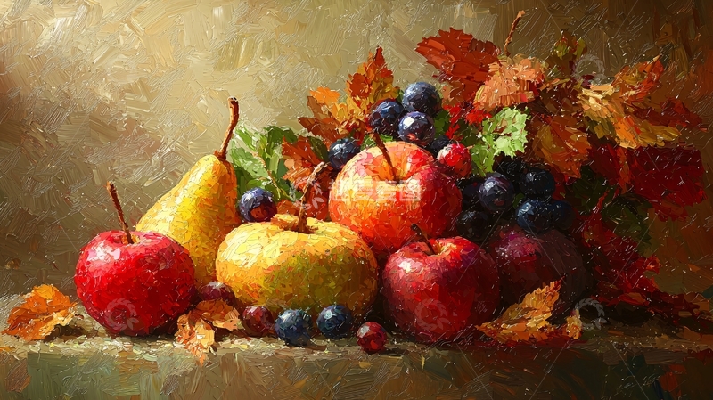 高清大图下载【趣麦麦图】静物油画水果秋天