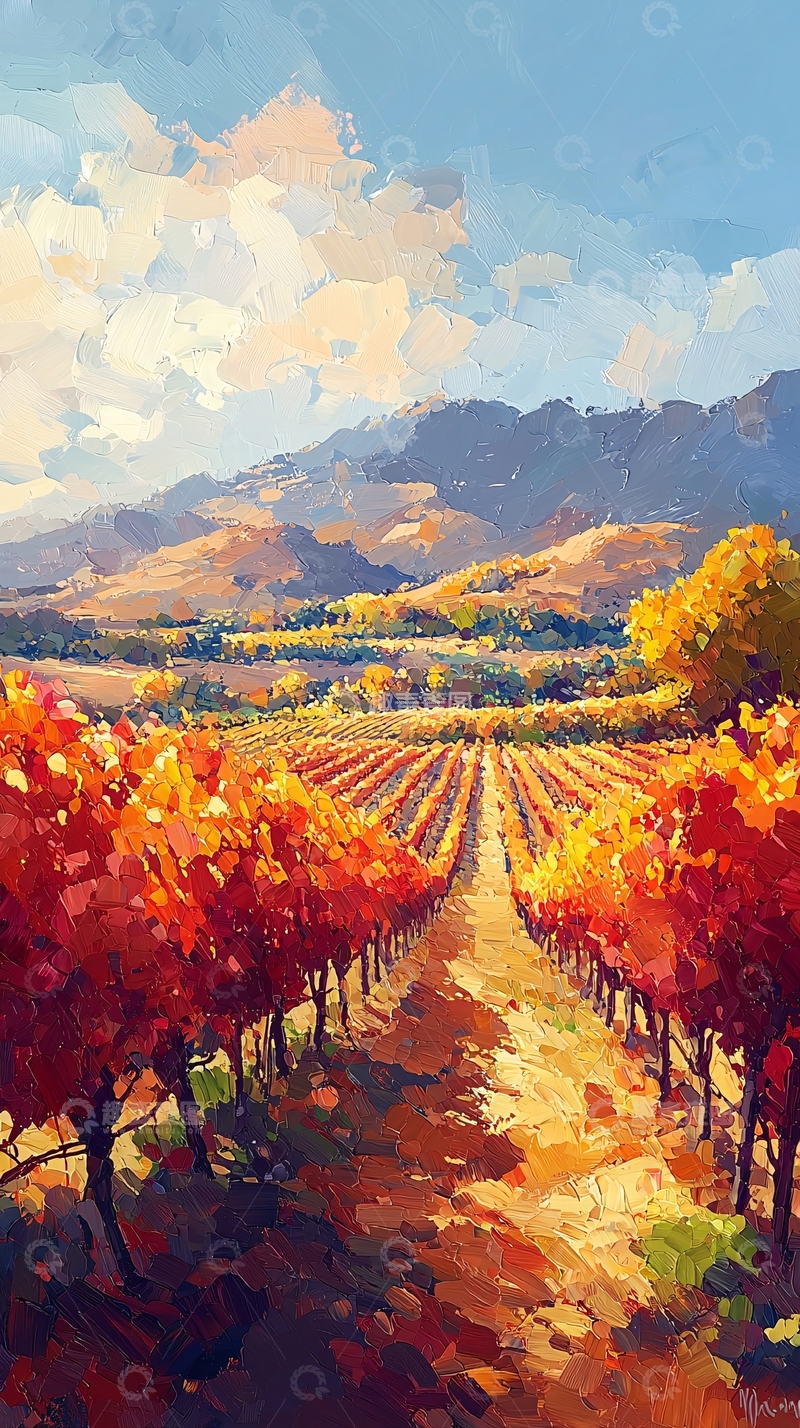 高清大图下载【趣麦麦图】秋日葡萄园风景画