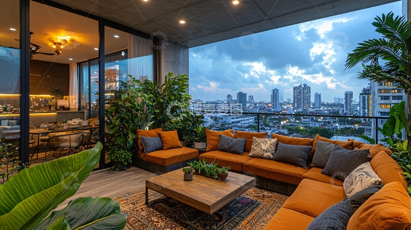 高清大图下载【趣麦麦图】高层公寓阳台夜景