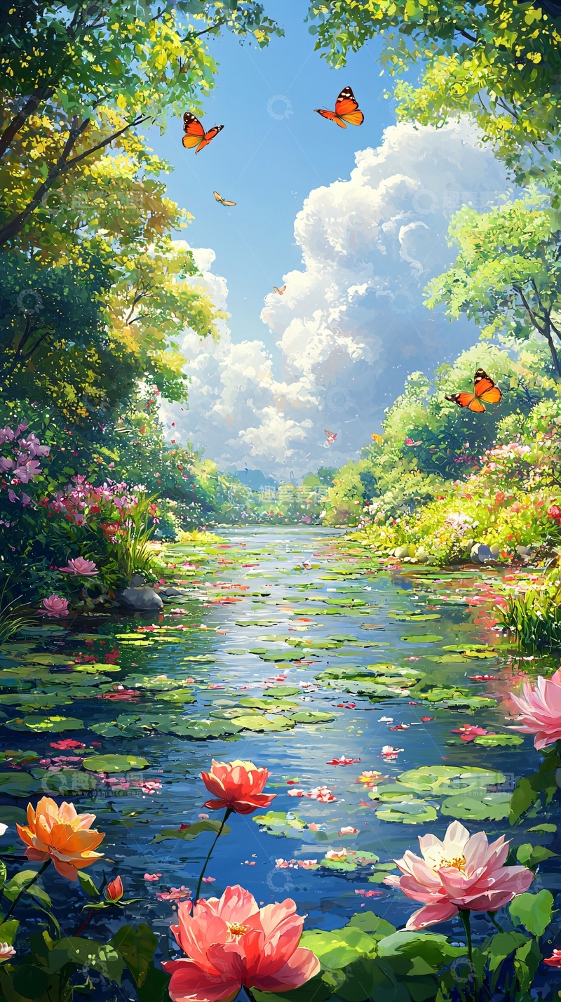 高清大图下载【趣麦麦图】梦幻森林小溪风景