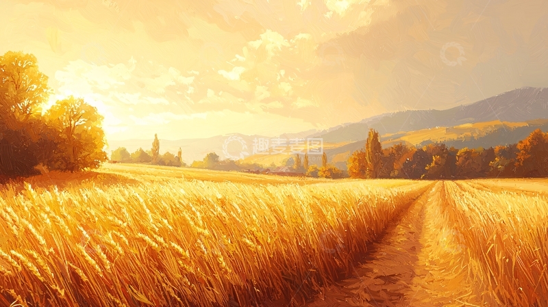 高清大图下载【趣麦麦图】金色麦田夕阳景色