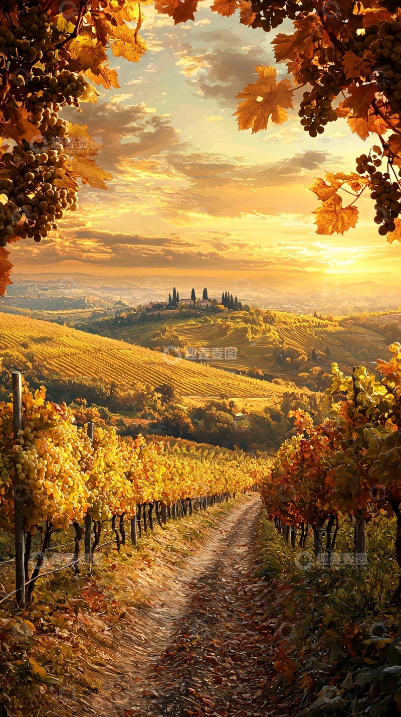 高清大图下载【趣麦麦图】秋日葡萄园乡间小路