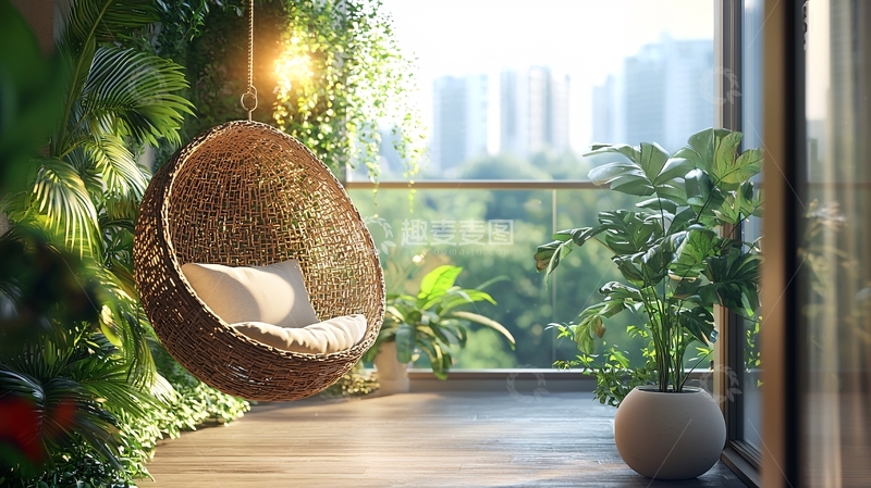 高清大图下载【趣麦麦图】阳台花园吊椅