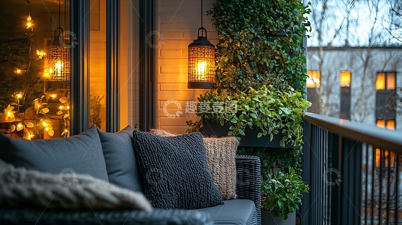 高清大图下载【趣麦麦图】温暖舒适的阳台夜景