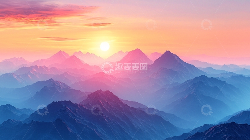 高清大图下载【趣麦麦图】彩色山脉日出