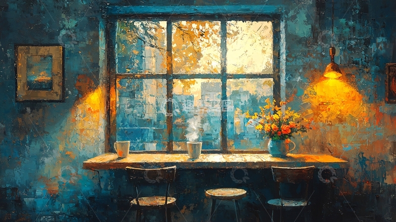 高清大图下载【趣麦麦图】温暖的午后咖啡馆窗景