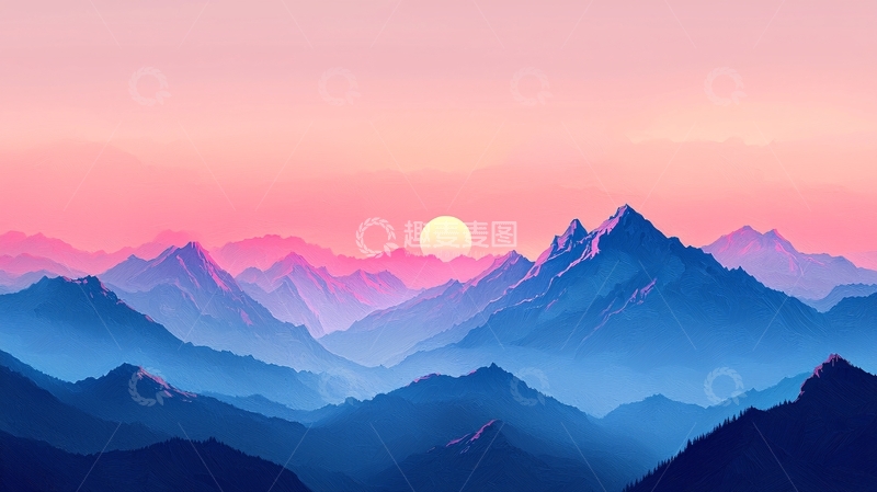 高清大图下载【趣麦麦图】粉色日落山脉