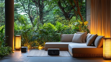 户外沙发与热带植物