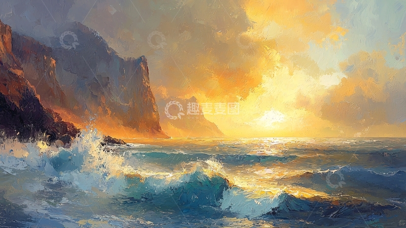 高清大图下载【趣麦麦图】海边日落壮丽景色