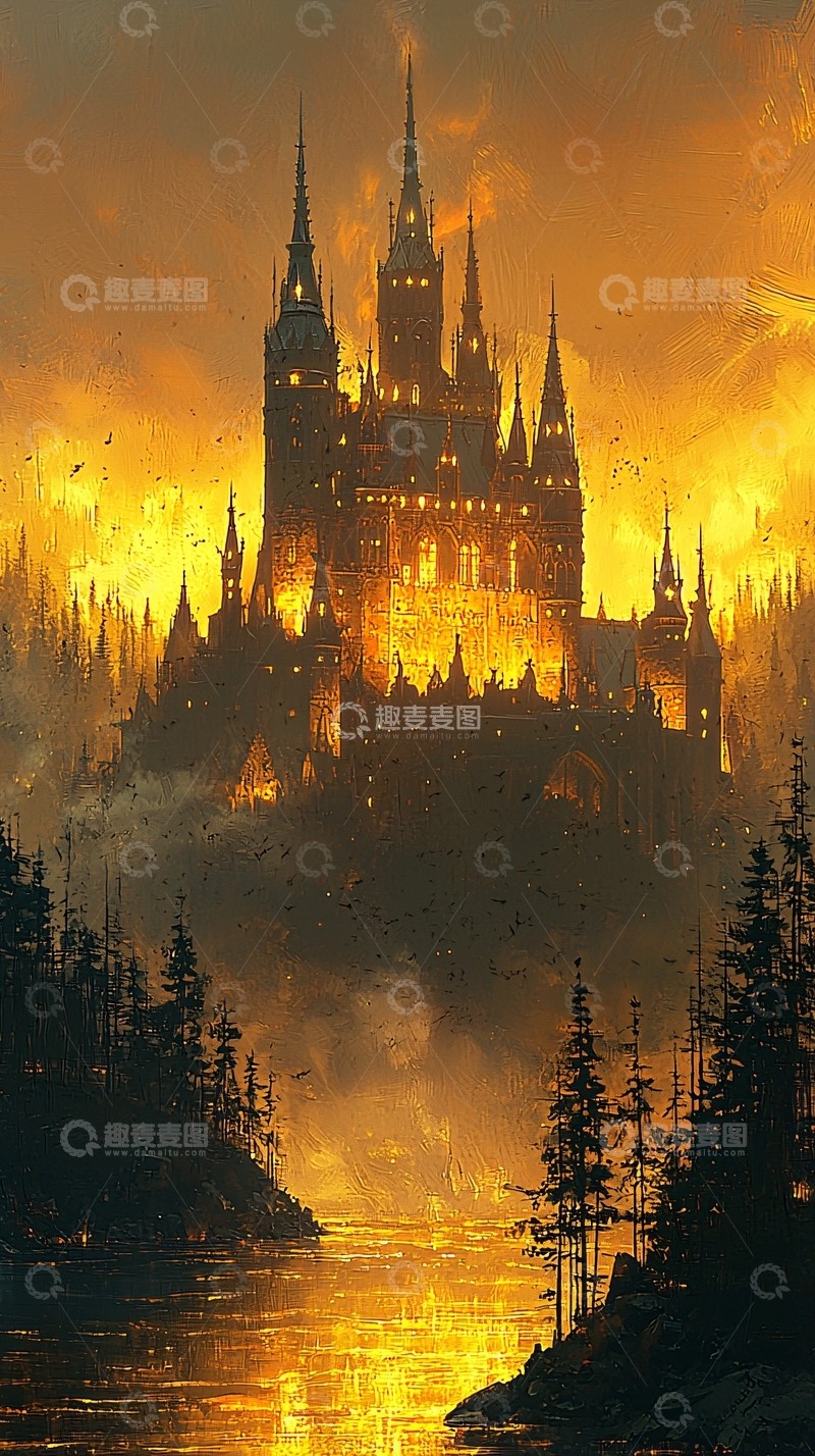 高清大图下载【趣麦麦图】燃烧的哥特式城堡