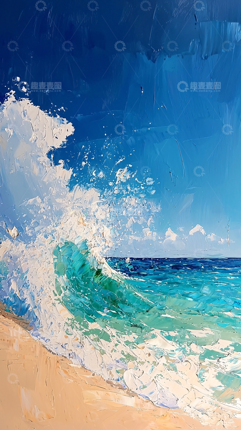 高清大图下载【趣麦麦图】海浪拍打沙滩