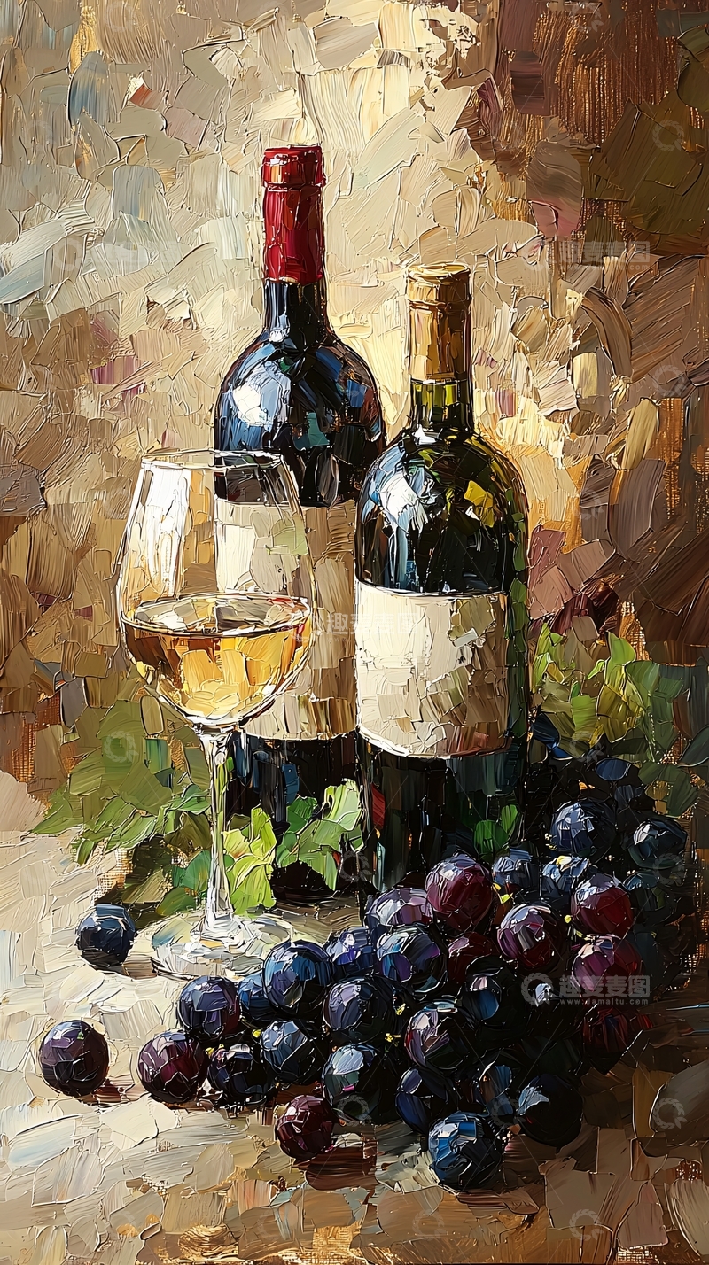 高清大图下载【趣麦麦图】红酒静物油画