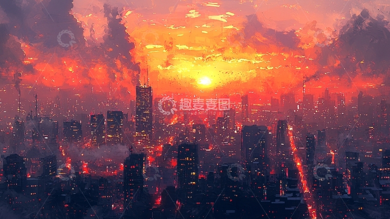 高清大图下载【趣麦麦图】火烧城市