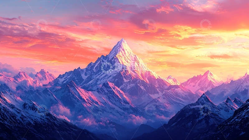 高清大图下载【趣麦麦图】梦幻雪山日落