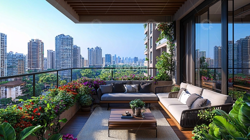 高清大图下载【趣麦麦图】城市阳台景观一角