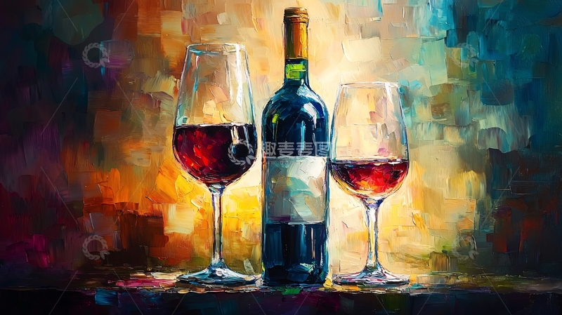 高清大图下载【趣麦麦图】红酒油画