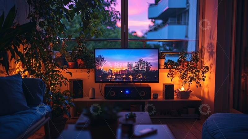 高清大图下载【趣麦麦图】温馨舒适的客厅夜景