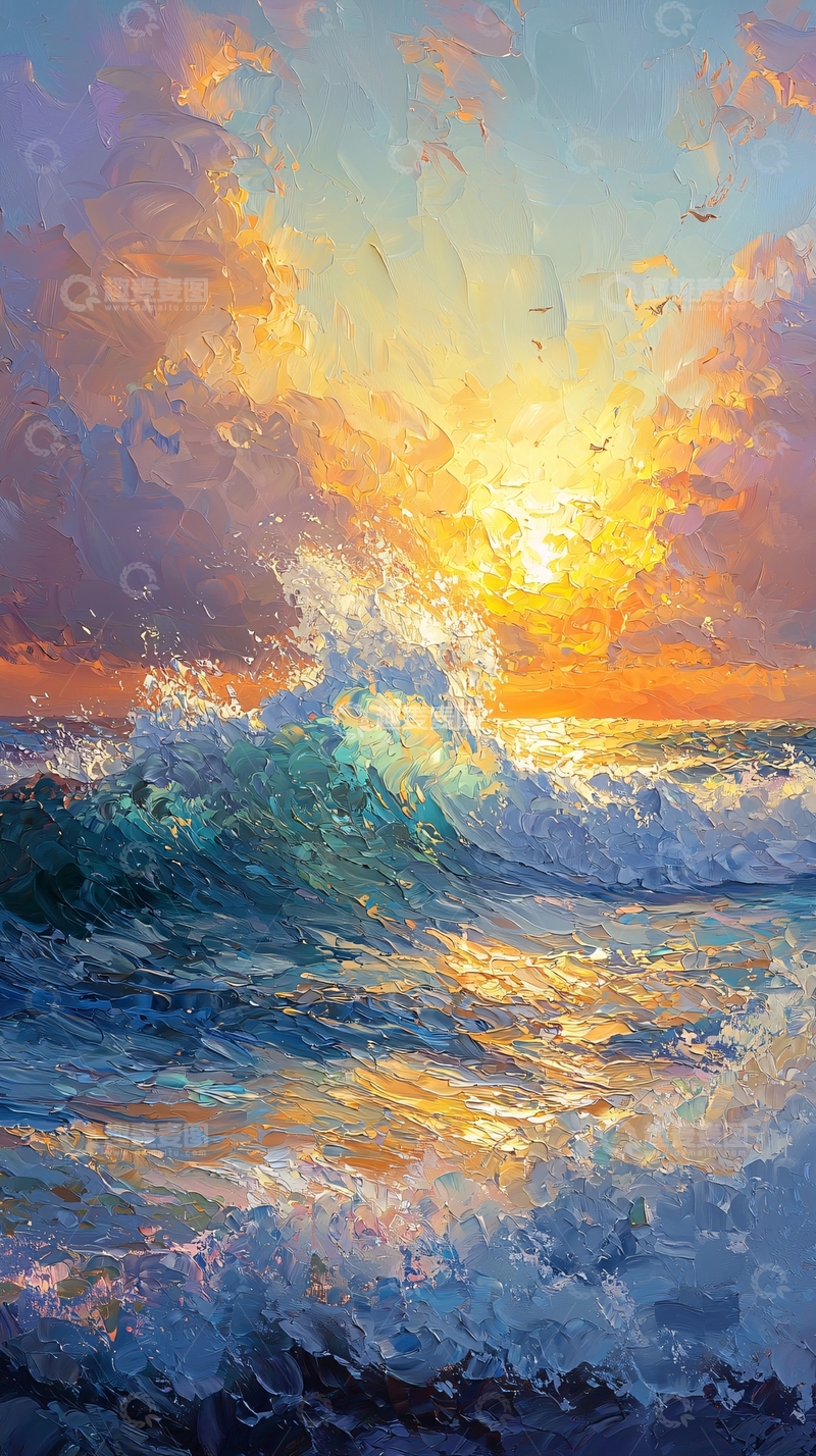 高清大图下载【趣麦麦图】海浪日落冲击波