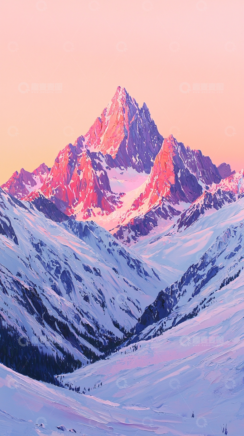 高清大图下载【趣麦麦图】粉色雪山日出
