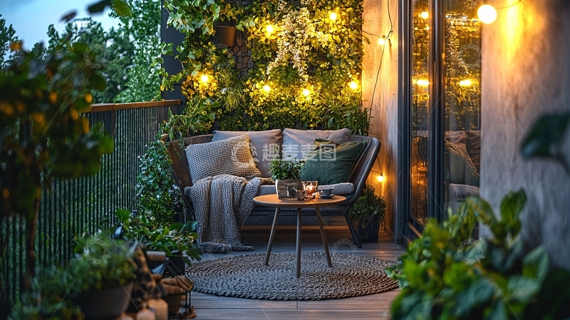 高清大图下载【趣麦麦图】夜晚阳台花园景观