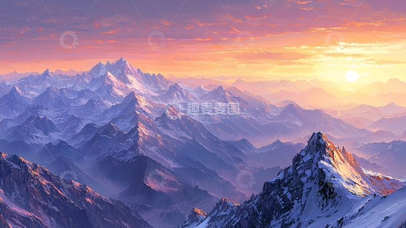 高清大图下载【趣麦麦图】日出雪山壮丽景色