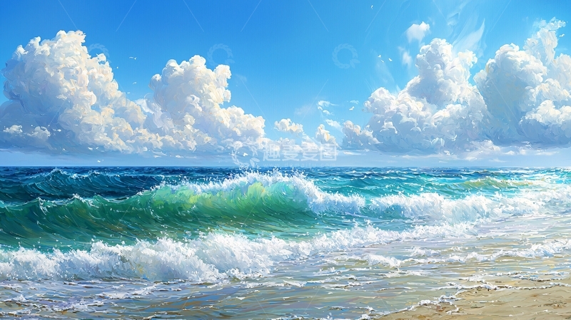 高清大图下载【趣麦麦图】阳光沙滩海浪碧海蓝天