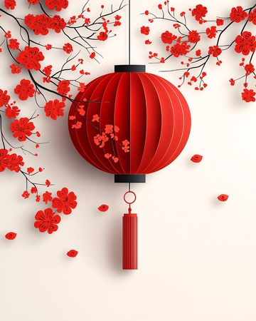 红色灯笼与红色花朵