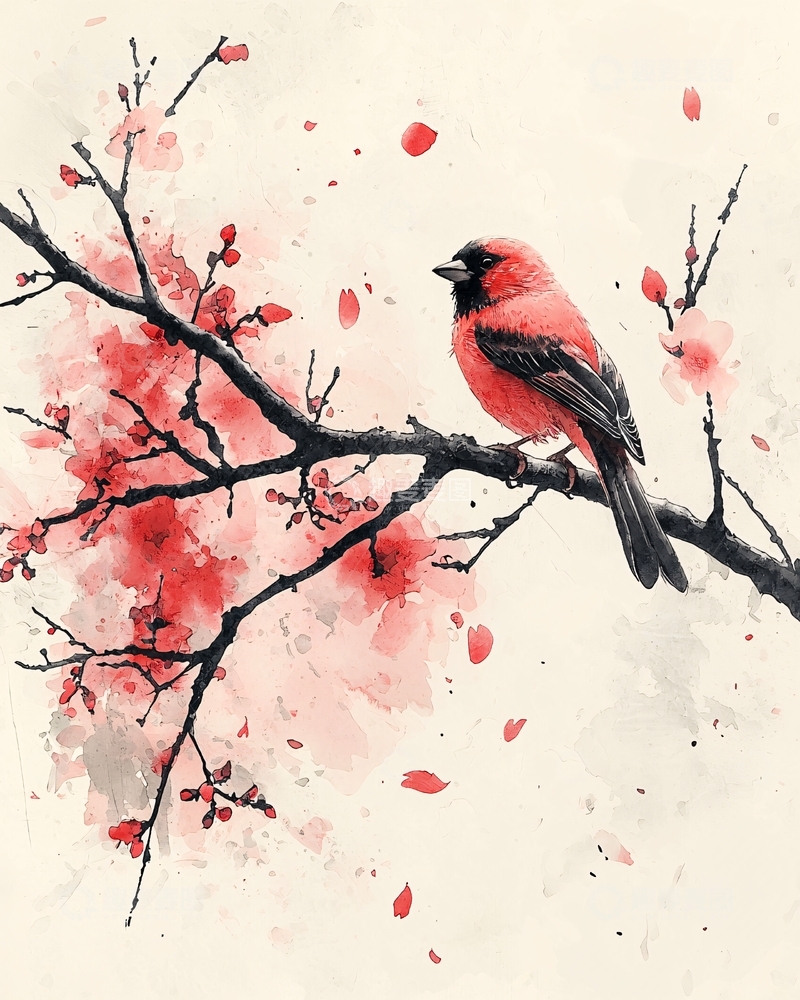 高清大图下载【趣麦麦图】红雀栖枝