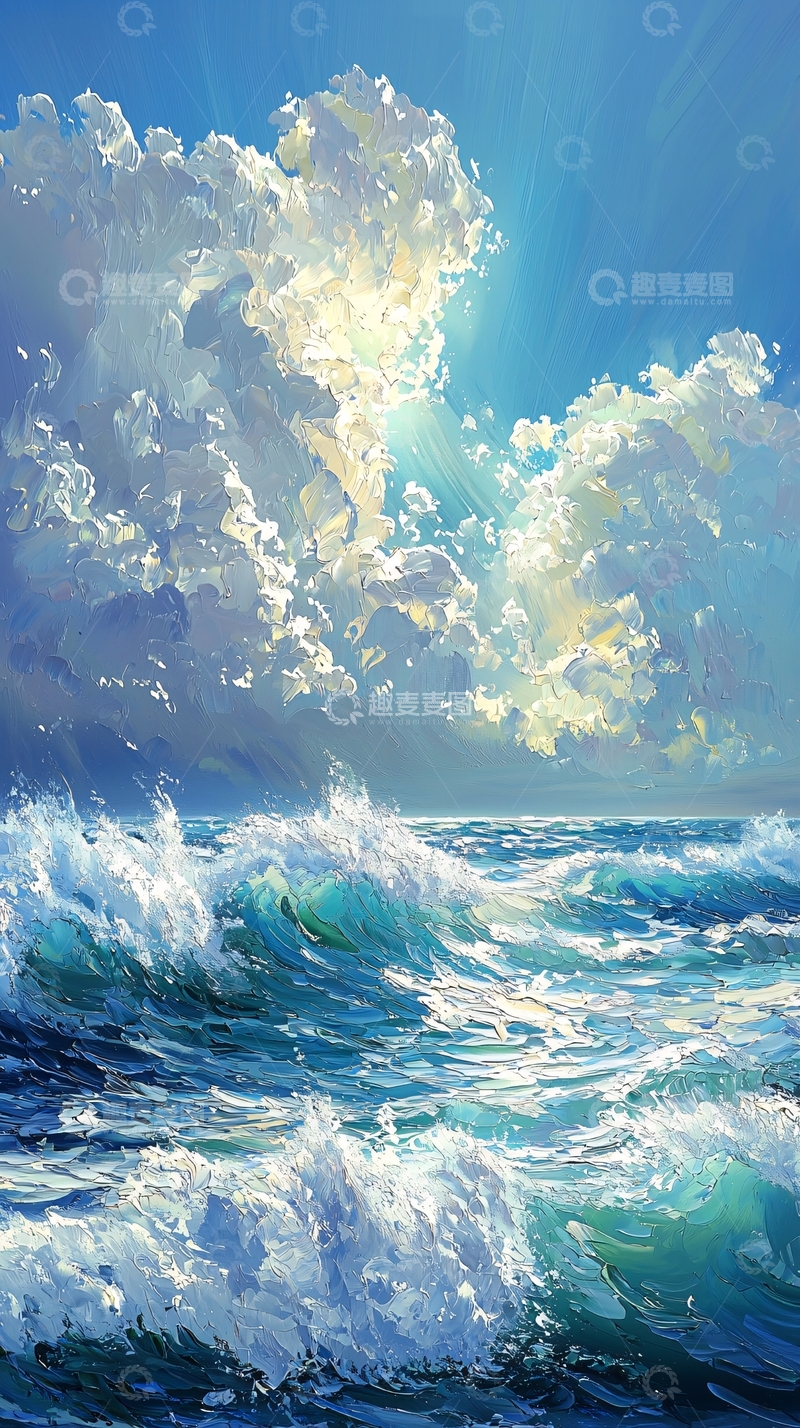 高清大图下载【趣麦麦图】阳光透过云层照射大海